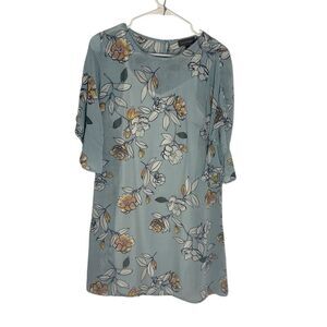 Luxology Blue Stripe Floral Flutter Sleeve Casual Dress Size 4 Style# Y631595E27